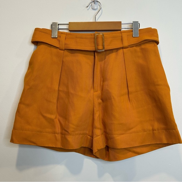 VINCE Belted Twill Linen-blend Short In Burnt Orange - Picture 7 of 12